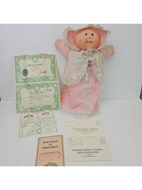 1980s Vintage Cabbage Patch Kids Doll  Preemie Xavier Roberts Green Eyes Pink